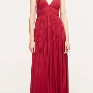 Red Pleated Maxi Sundress for Wedding Guest
